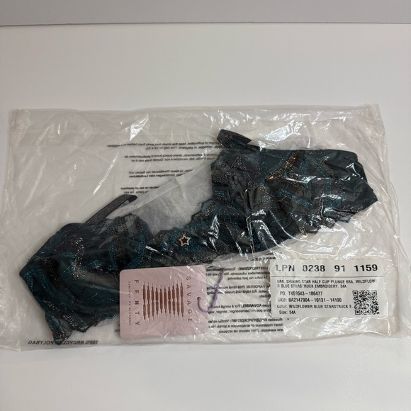 New Savage x Fenty Shining Star Embroidered Half Cup Plunge Bra Wildflower Blue - Picture 5 of 6